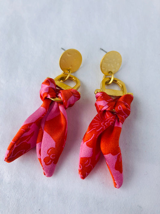 Unique Earrings | Silk Jewellery | Liberty Print | Pink and Red