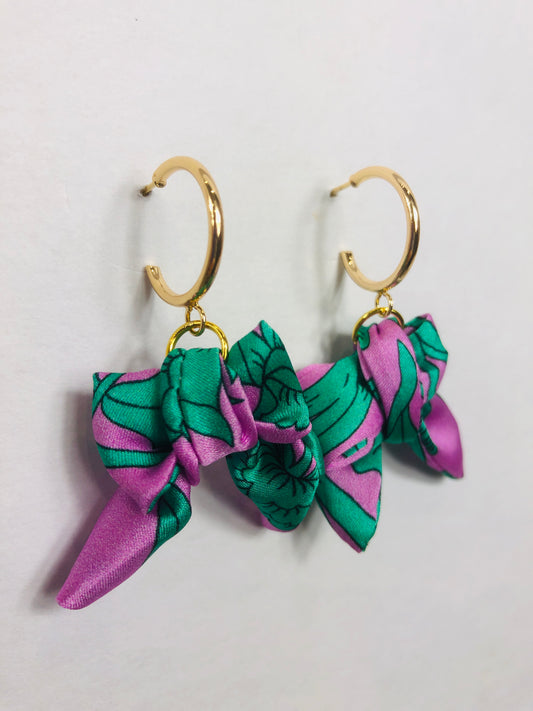 Bow Hoop Earrings | Silk Jewellery | Liberty Print | Purple Turquoise